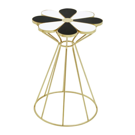 Jodie Wooden Petal End Table In Black And White