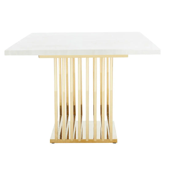 Moda Marble Dining Table In Ivory White With Gold Stainless Steel Base