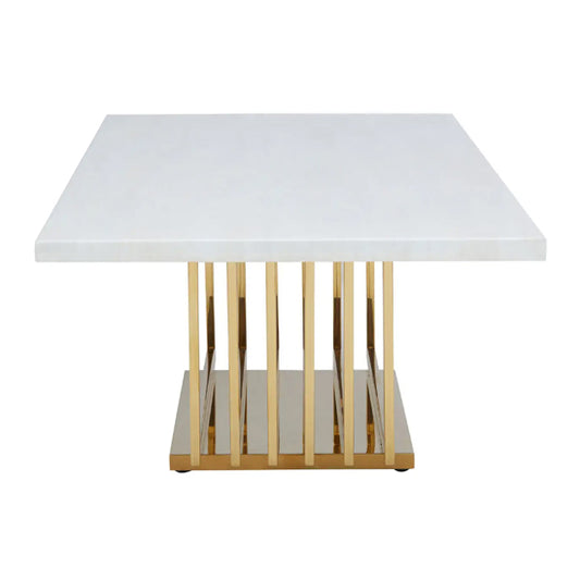Moda Marble Coffee Table In Ivory White With Gold Stainless Steel Base