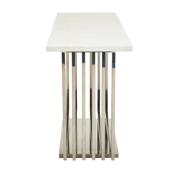 Moda Marble Console Table In White With Silver Stainless Steel Base