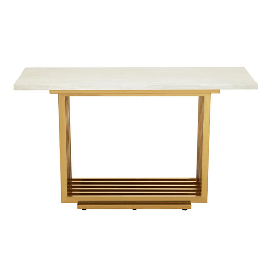 Moda Marble Console Table In Ivory White With Stainless Steel Base