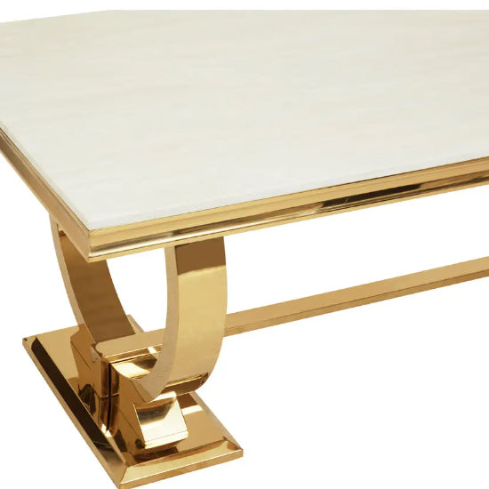 Moda Marble Dining Table In With Brushed Gold Stainless Steel Base