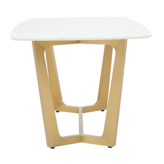 Moda Marble Dining Table In White With Gold Stainless Steel Base