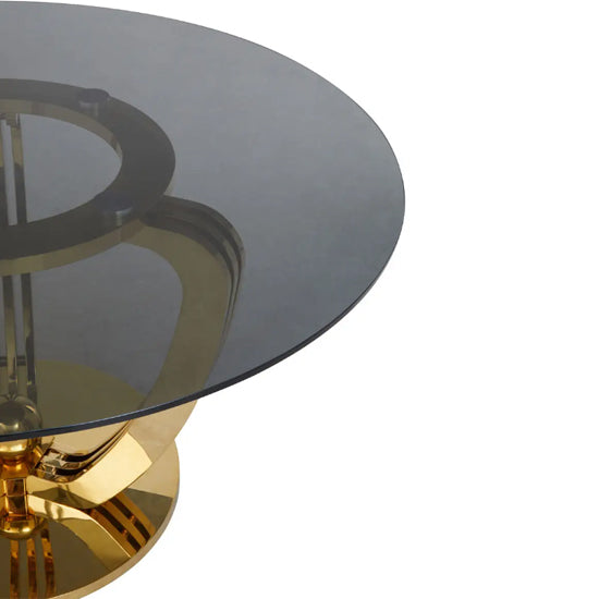 Moda Grey Tempered Glass Dining Table With Gold Stainless Steel Base
