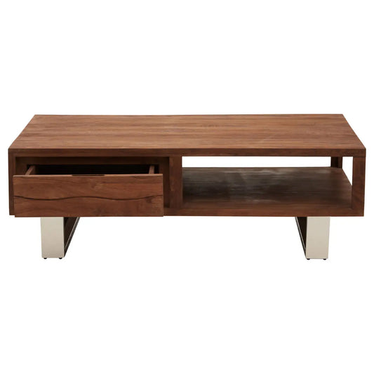 Simla Acacia Wooden Coffee Table In Brown With Metal Legs