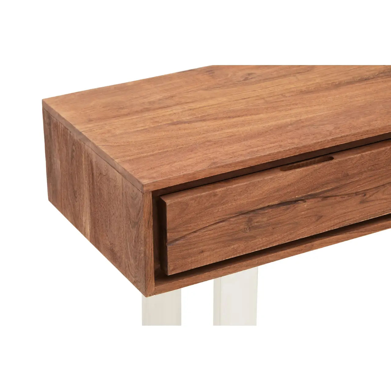 Simla Acacia Wooden Console Table With 2Drawers In Brown And Metal Legs