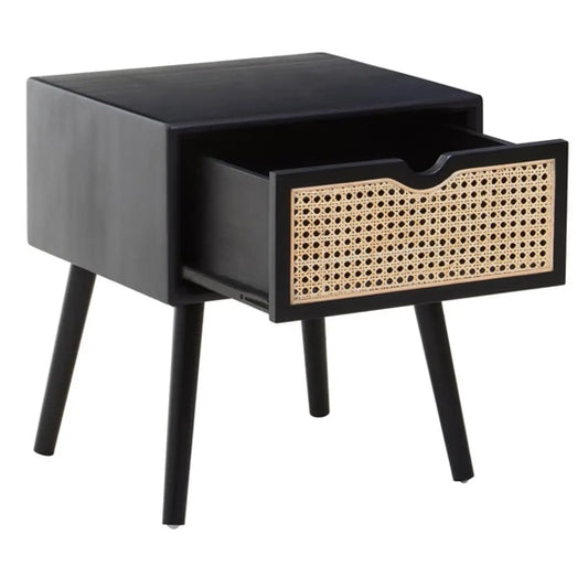 Cebu Wooden Side Table With 1 Drawer In Black