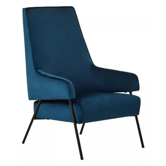 Henia Velvet Armchair In Blue With Black Metal Legs