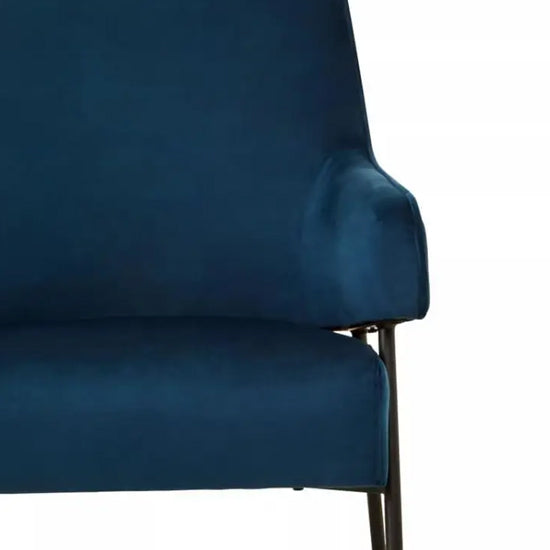 Henia Velvet Armchair In Blue With Black Metal Legs