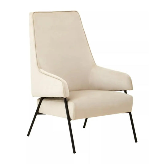 Henia Velvet Armchair In Cream With Black Metal Legs