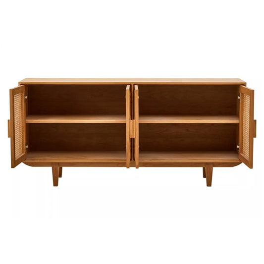 Lyon Wooden Sideboard With 4 Doors In Natural Rattan And Oak