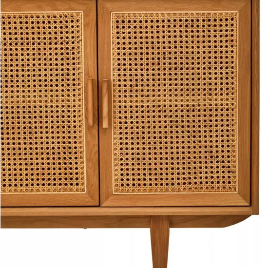 Lyon Wooden Sideboard With 4 Doors In Natural Rattan And Oak