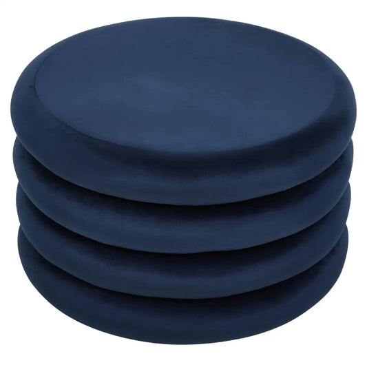 Hartford Round Velvet Stool In Midnight Blue