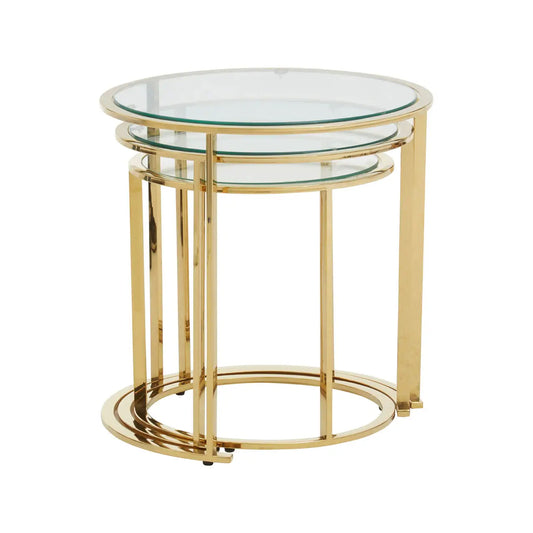 Allure Clear Glass Nest Of 3 Tables With Brushed Gold Base
