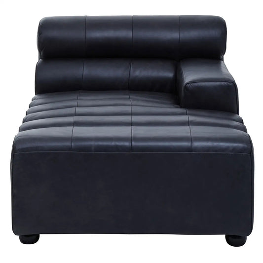 King Left Arm Distressed Leather Chaise In Slate Grey