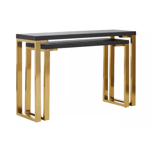 Cardoba Set Of 2 Shagreen Top Console Tables In Black