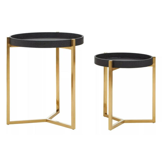 Cardoba Set Of 2 Shagreen Tray Side Tables In Black