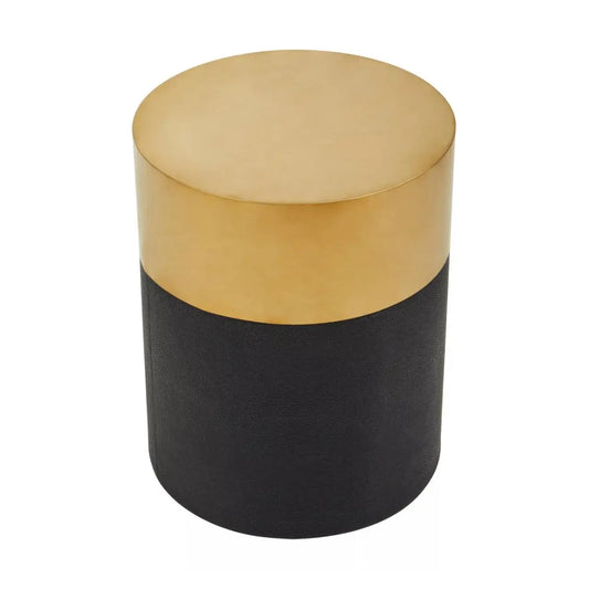 Cardoba Round Wooden Stool In Gold And Black Shagreen