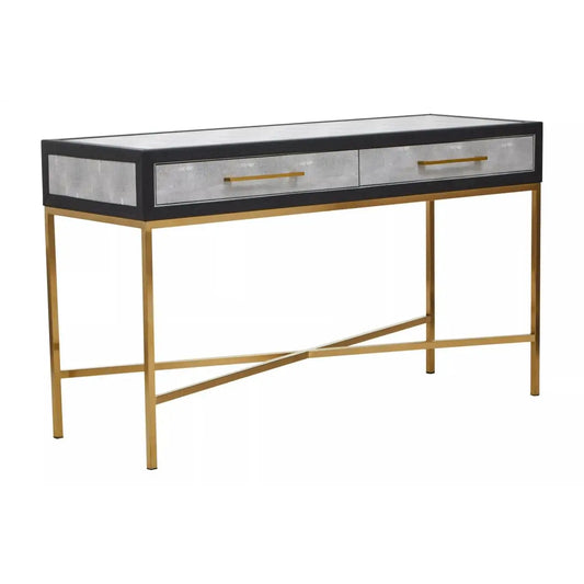Cadiz Wooden Console Table With 2 Drawers In Grey Faux Shagreen