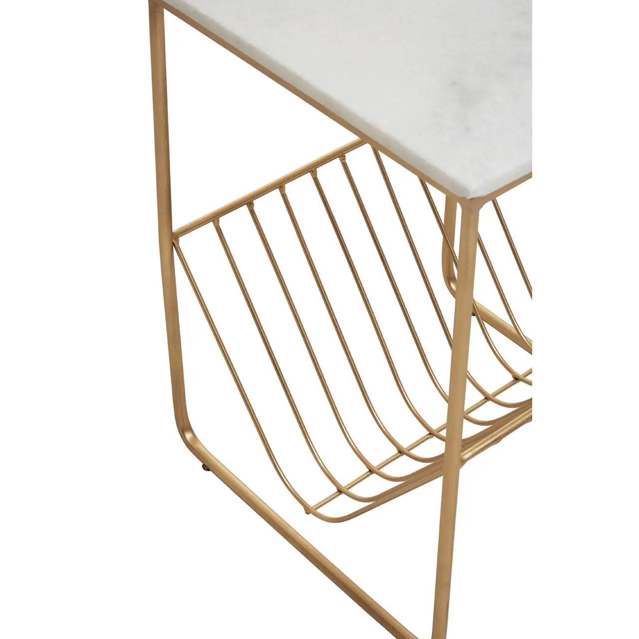 Mandoli Marble Rack Side Table In White With Gold Metal Frame