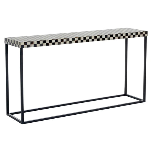 Obra Mother Of Pearl Wooden Console Table In Black And White