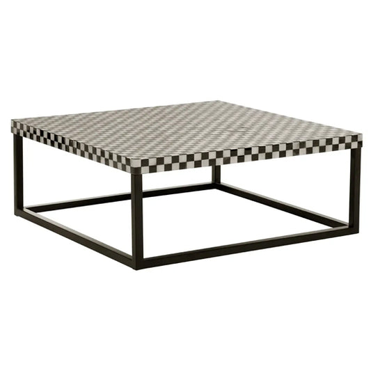 Obra Mother Of Pearl Wooden Square Coffee Table In Black And White