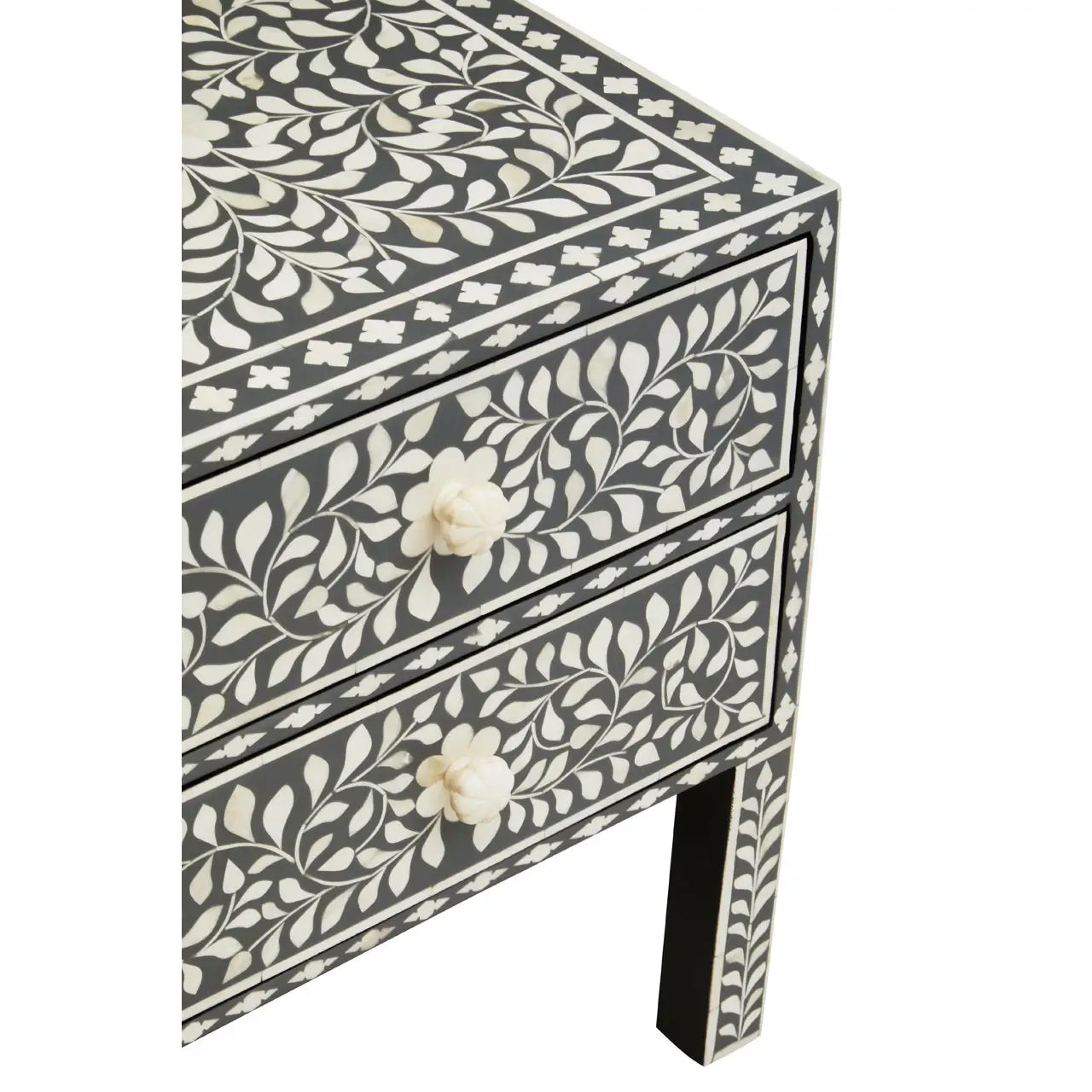 Fusion Wooden Side Table With 2 Drawers And Bone Inlay