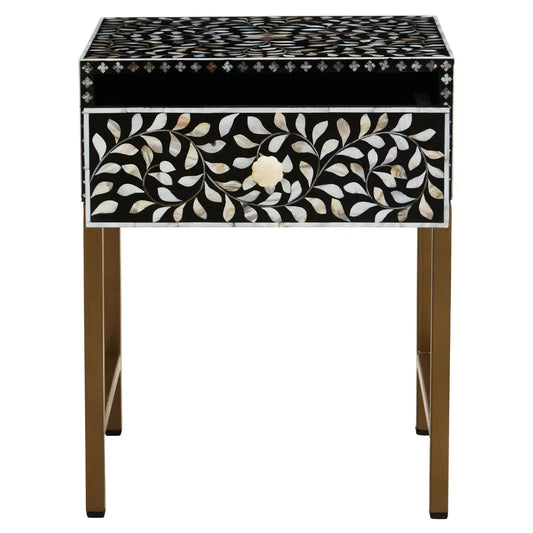 Fusion Wooden Side Table With 1 Drawer And Bone Inlay