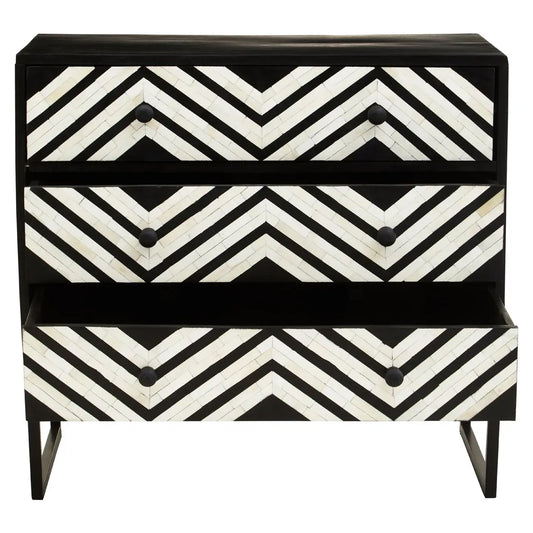 Fusion Wooden Chest Of 3 Drawers In Black And Bone Inlay