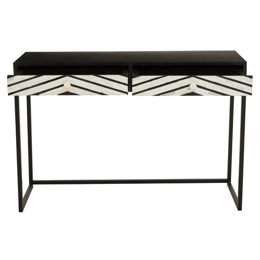 Fusion Wooden Console Table With 2 Drawers With Black Frame