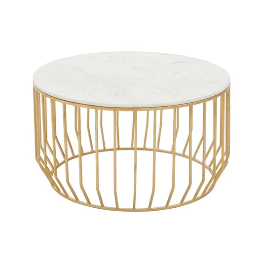 Pali Marble Coffee Table In White With Gold Metal Base