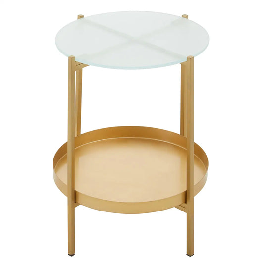 Pali Glass Two Tier Side Table With Gold Metal Base