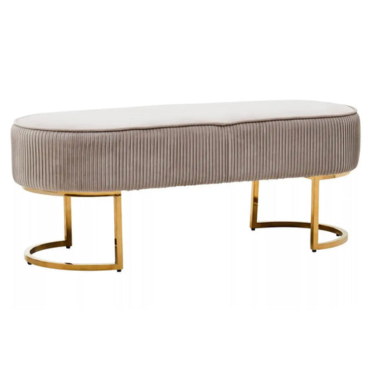 Zamora Velvet Ottoman Bench In Mink With Gold Finish Legs