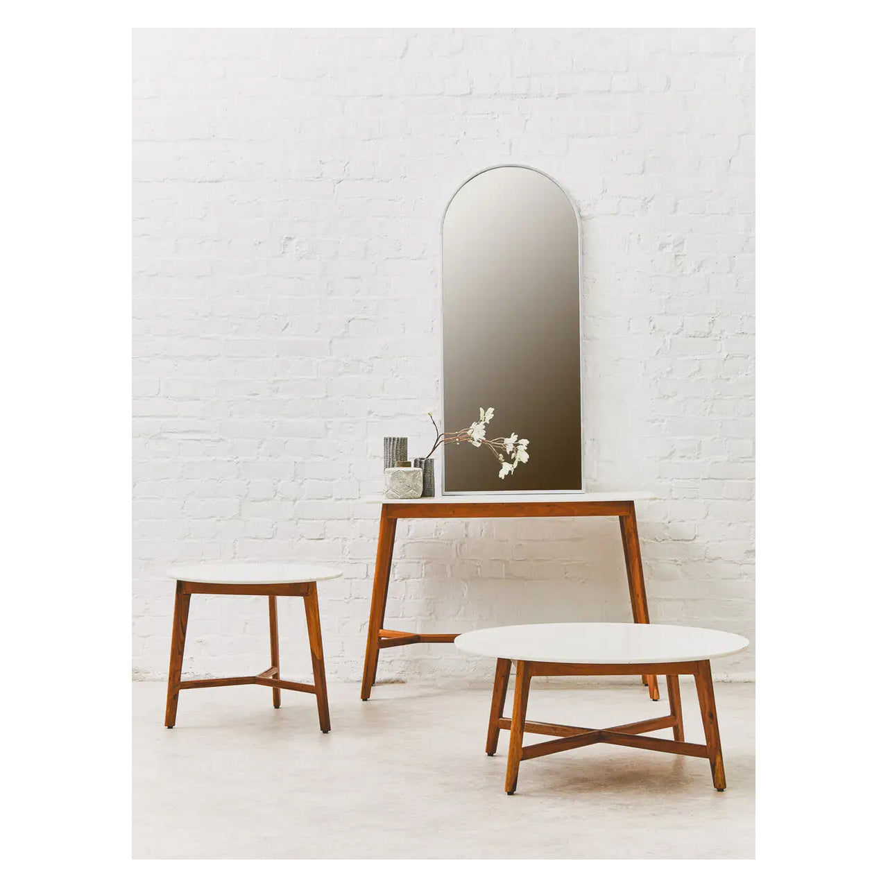 Myan Round Marble Top Side Table In White