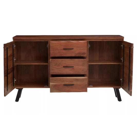 Nashik Acacia Wooden Sideboard With 2 Doors 3 Drawers In Natural