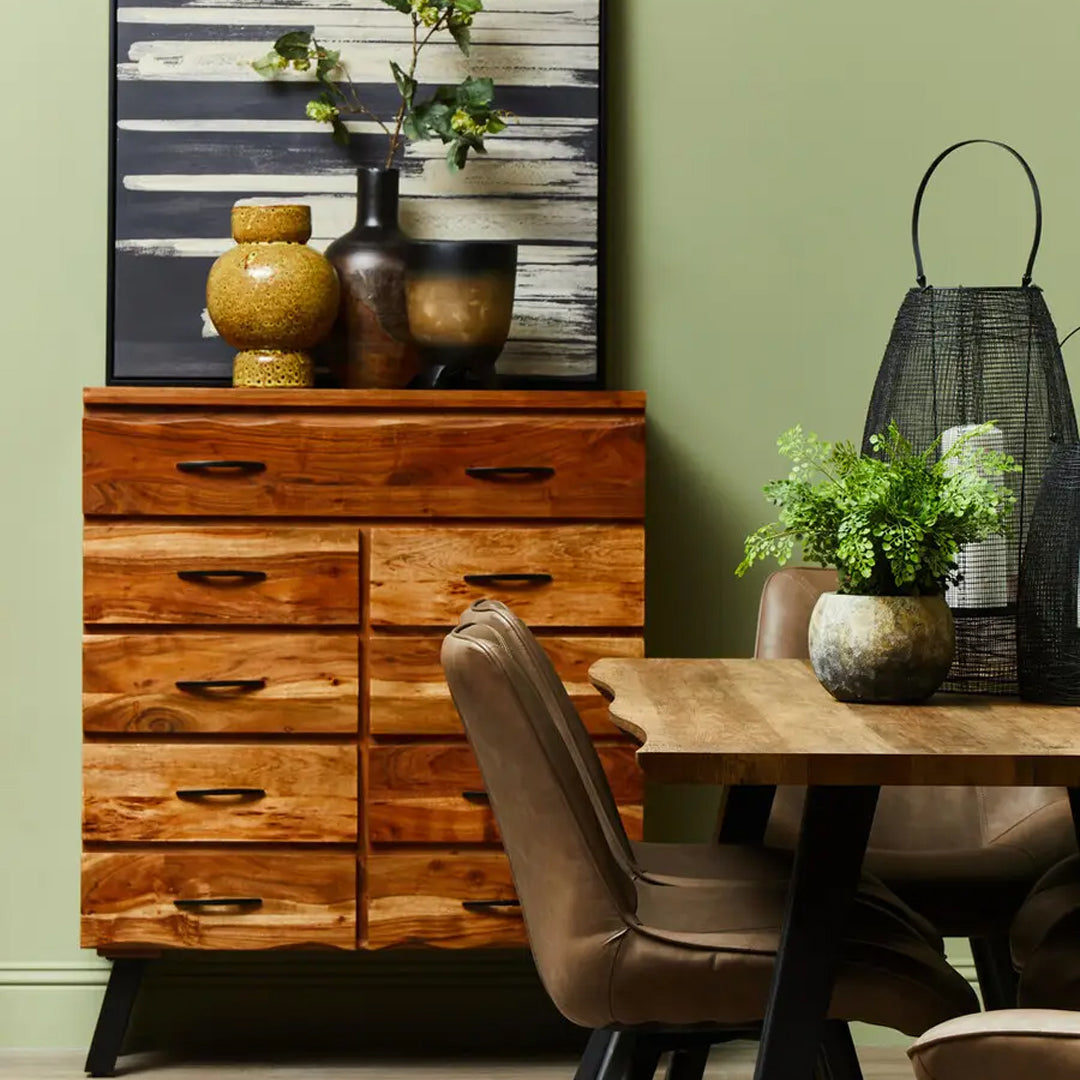 Nashik Acacia Wooden Chest of 9 Drawers In Natural