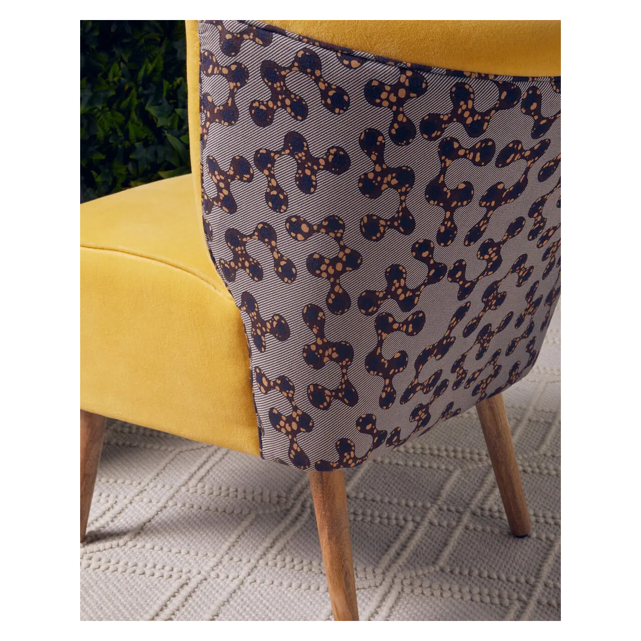 Cefena Cotton Fabric Peacock Accent Chair In Yellow