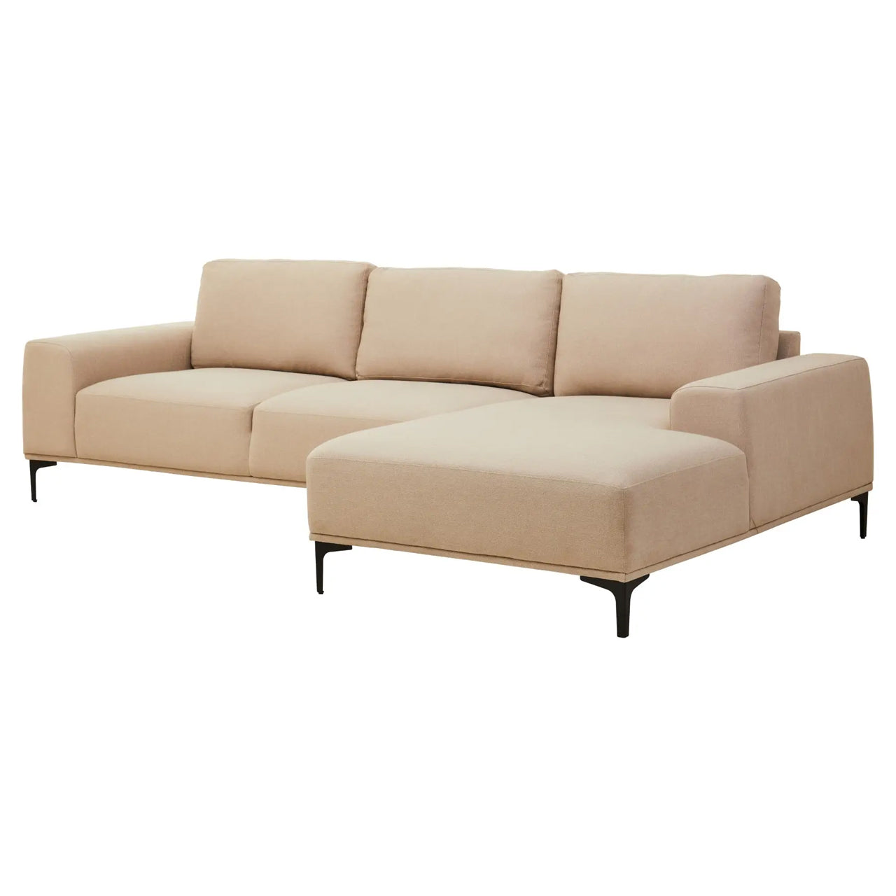 Toulon Fabric Left Chaise 3 Seater Sofa In Natural With Black Metal Legs