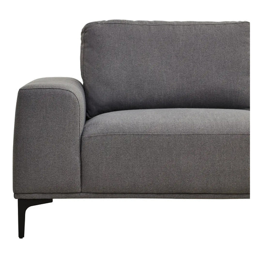 Toulon Fabric Left Chaise 3 Seater Sofa In Grey With Black Metal Legs