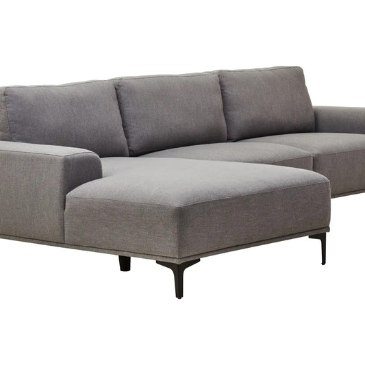 Toulon Fabric Right Chaise 3 Seater Sofa In Grey With Black Metal Legs