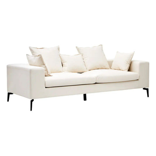 Avignon Linen Fabric 3 Seater Sofa In Cream With Black Metal Legs
