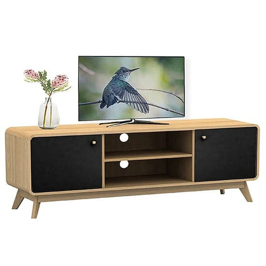 Cassie Wooden TV Stand With 2 Doors In Oak And Black