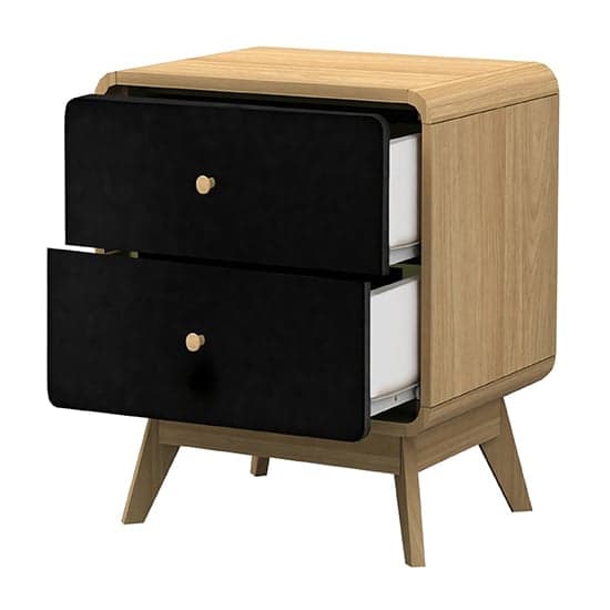 Cassie Wooden Bedside Cabinet With 2 Drawers In Oak And Black