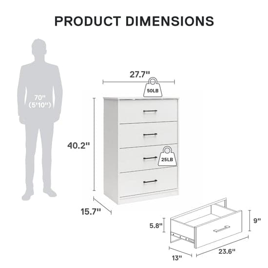 Brez Wooden Chest Of 5 Drawers In White