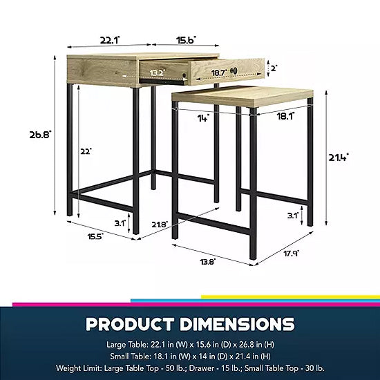 Tamlin Wooden Nesting End Tables In Linseed Oak