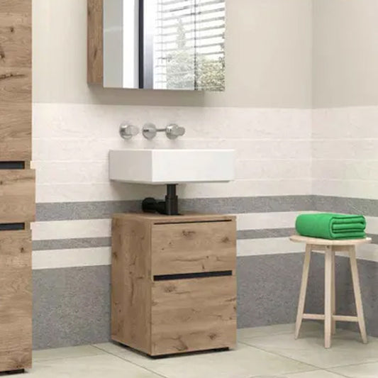 Wisla Small Wooden Bathroom Vanity Unit With 2 Doors In Viking Oak