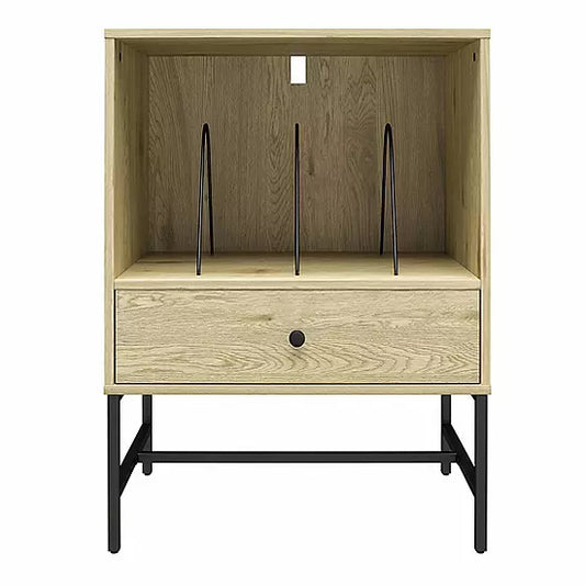 Tamlin Wooden Record Stand With 1 Drawer In Linseed Oak