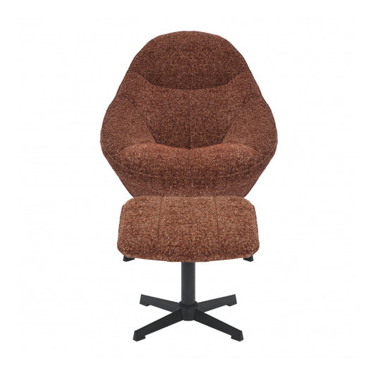 Serene Blush Textured Fabric Lounge Chair With Footstool In Copper