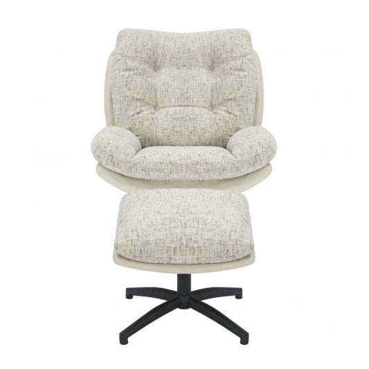 Calm Tactile Textured Fabric Lounge Chair With Footstool In Cream