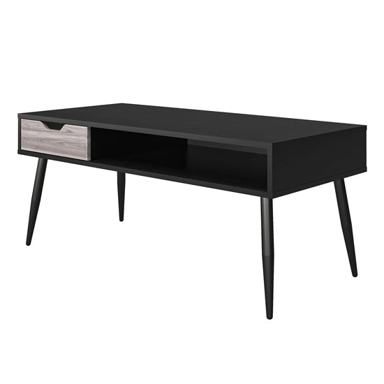 Copley Wooden Coffee Table With 1 Drawer In Black Oak